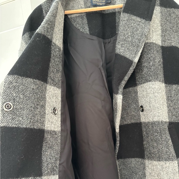 Pendleton Windowpane Plaid Black Gray Check Wool Coat L XL - Picture 6 of 9